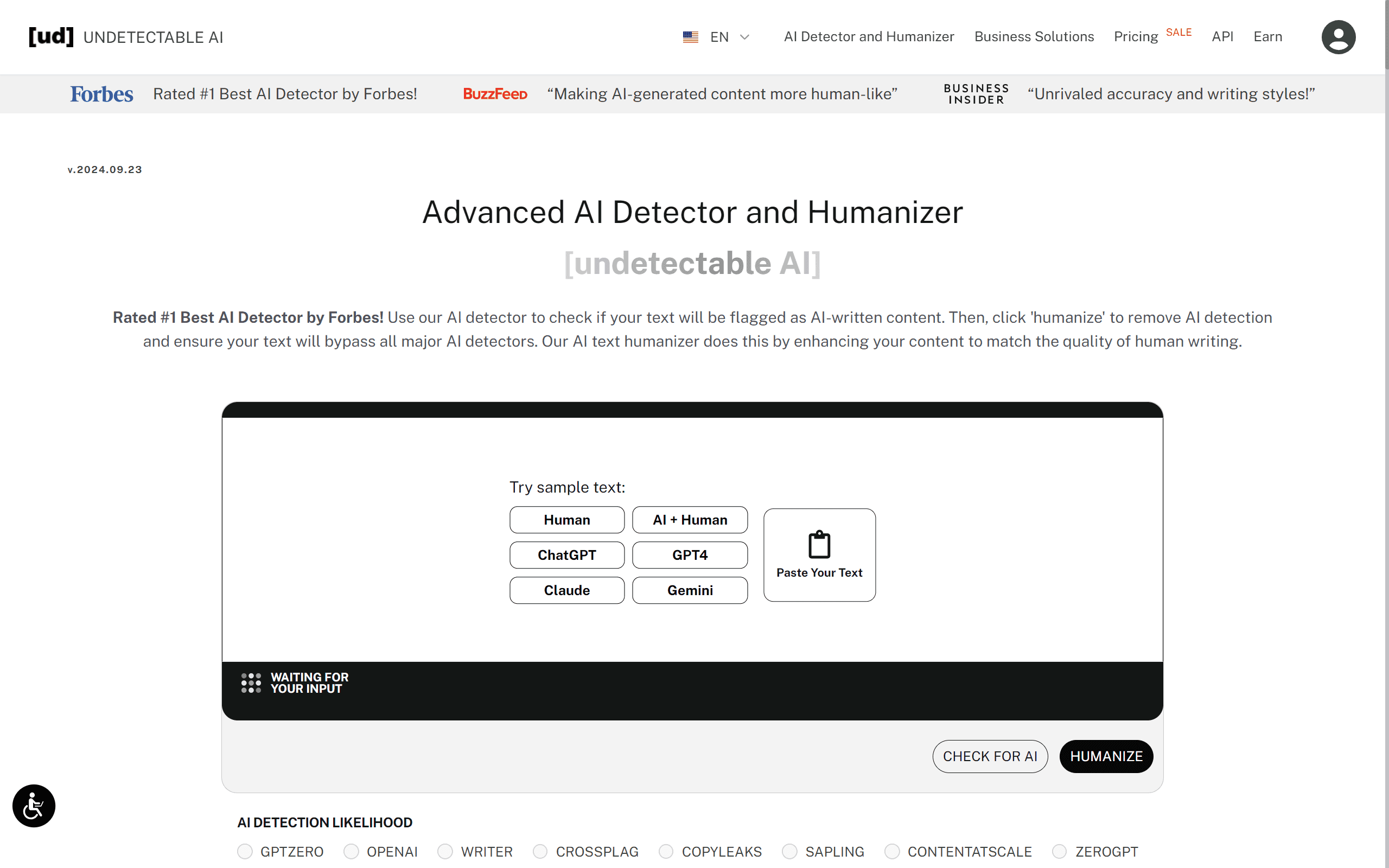 Undetectable AI homepage