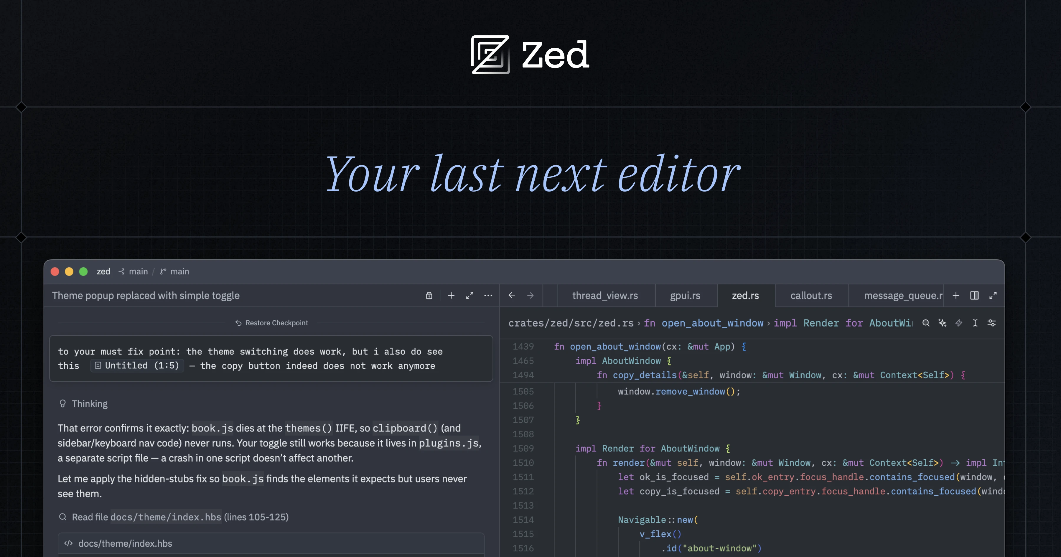 Zed homepage
