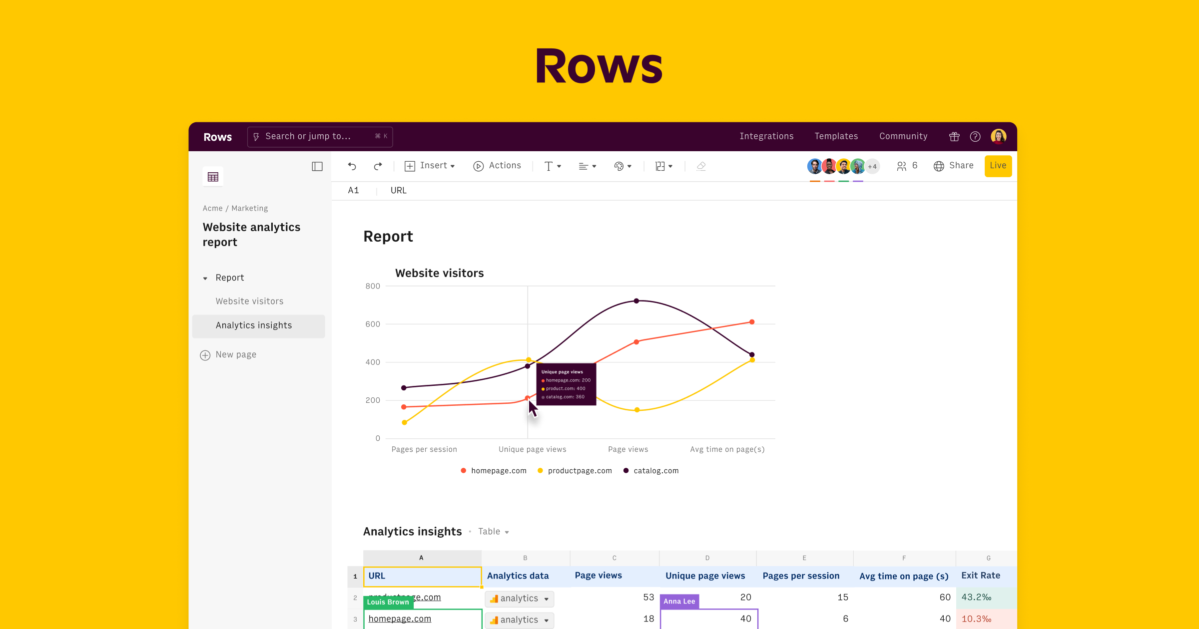 Rows homepage
