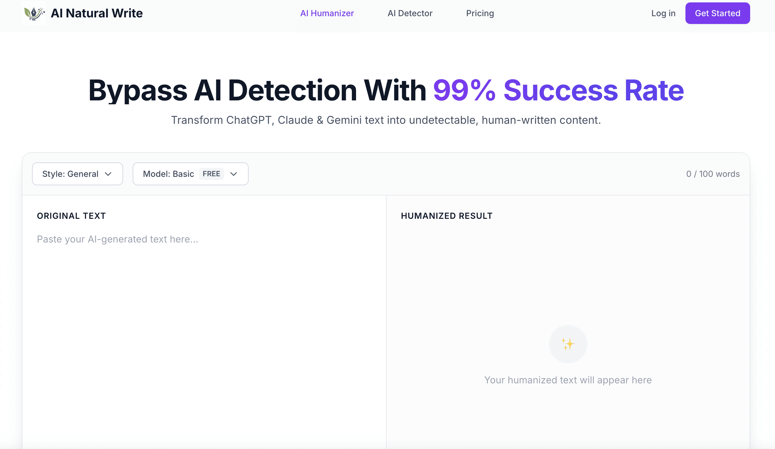 AI Natural Write homepage
