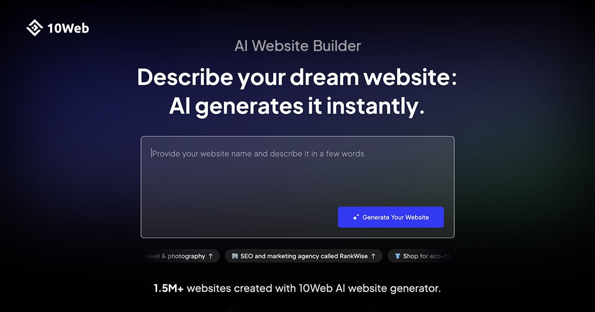 10Web AI homepage