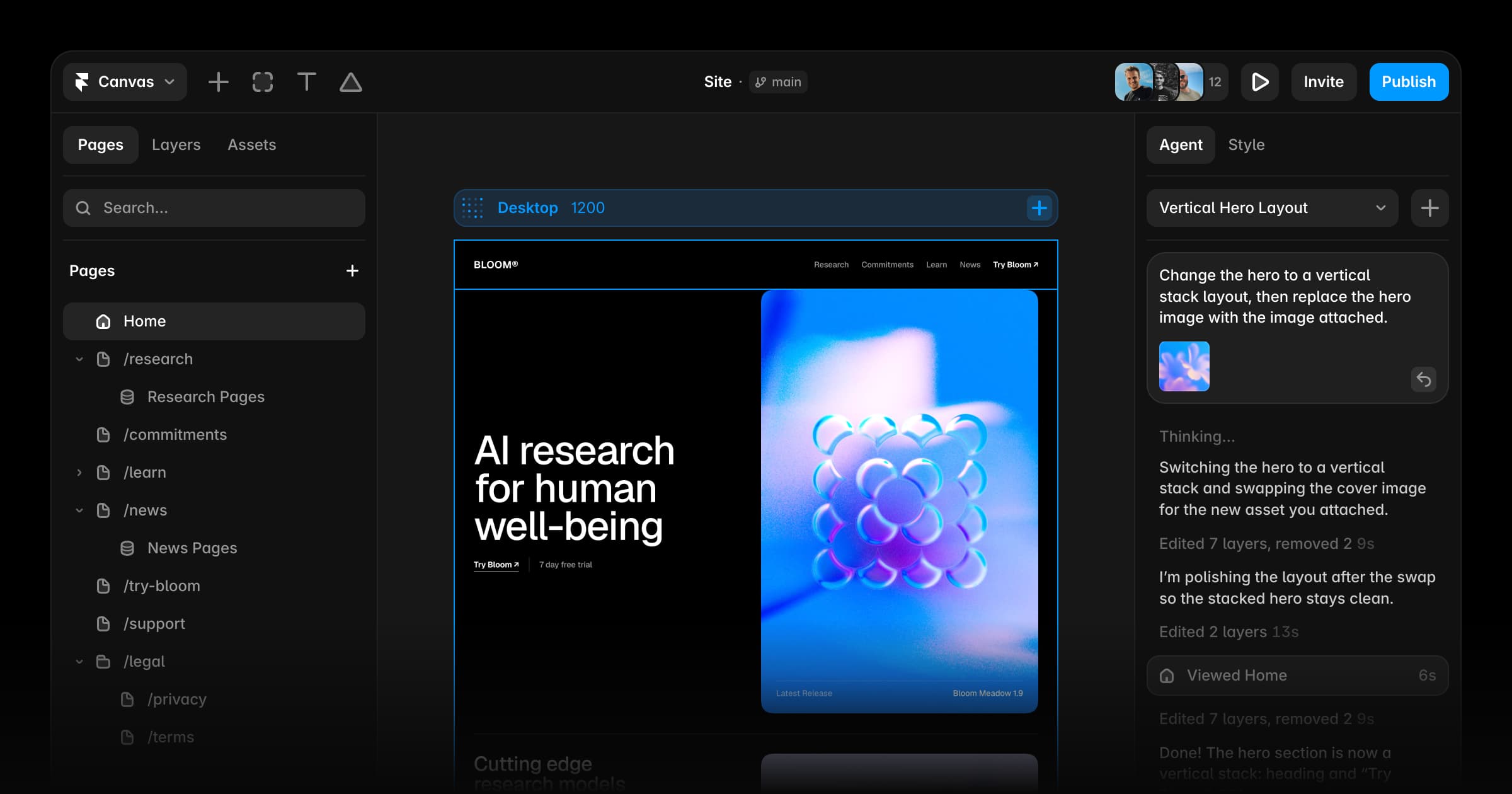 Framer AI homepage