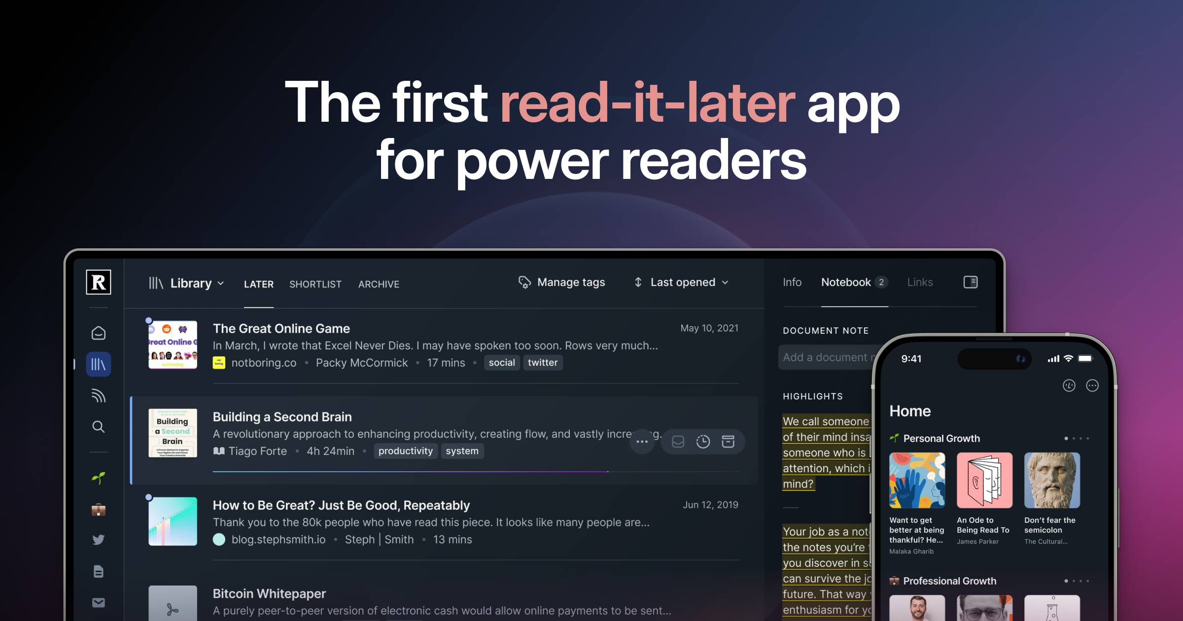 Readwise homepage