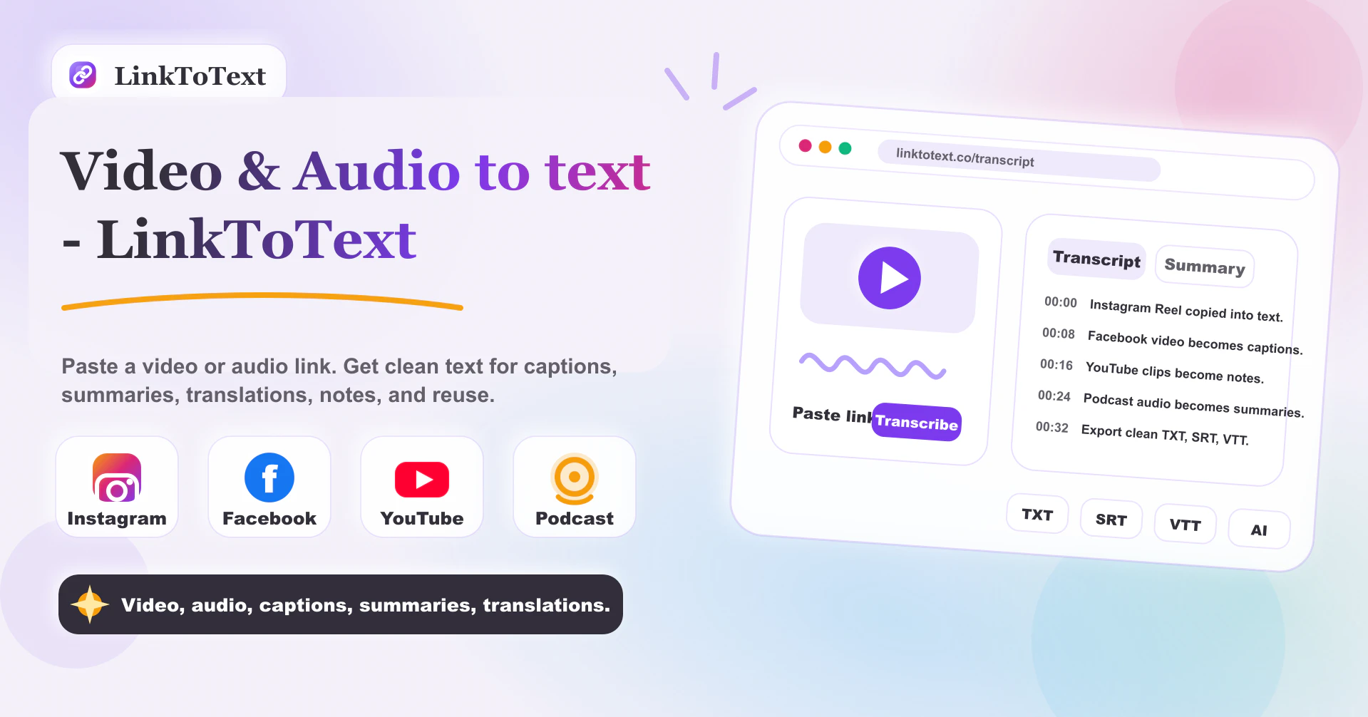 Link To Text | Video To Text homepage