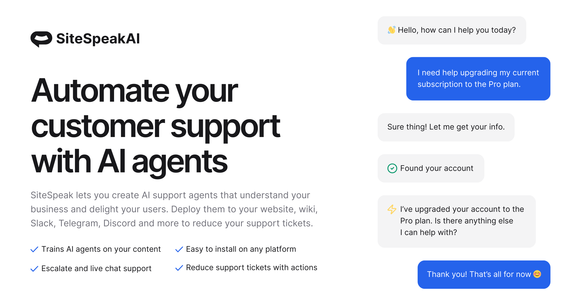SiteSpeakAI homepage