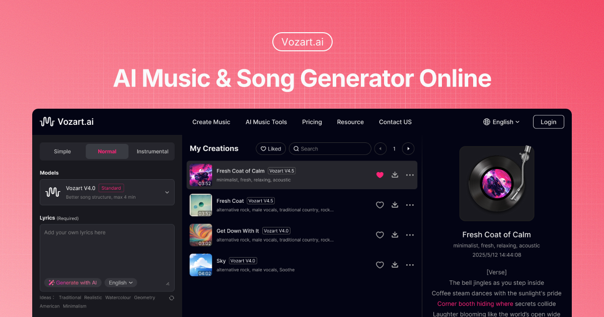 Vozart AI homepage